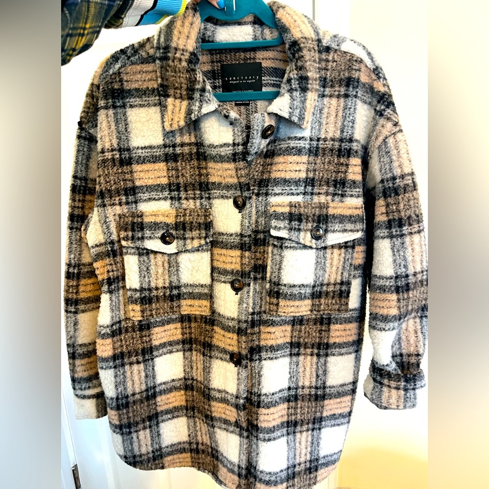 Sanctuary Plaid Midi Shirt Jacket